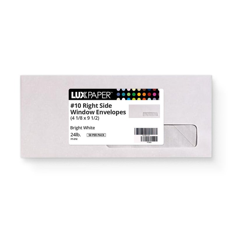 LUXPaper #10 Business Right Side Window Envelopes | Commercial Flap | 4 1/8" x 9 1/2" | Bright White | 24lb. Text | 500 Qty - Image 2
